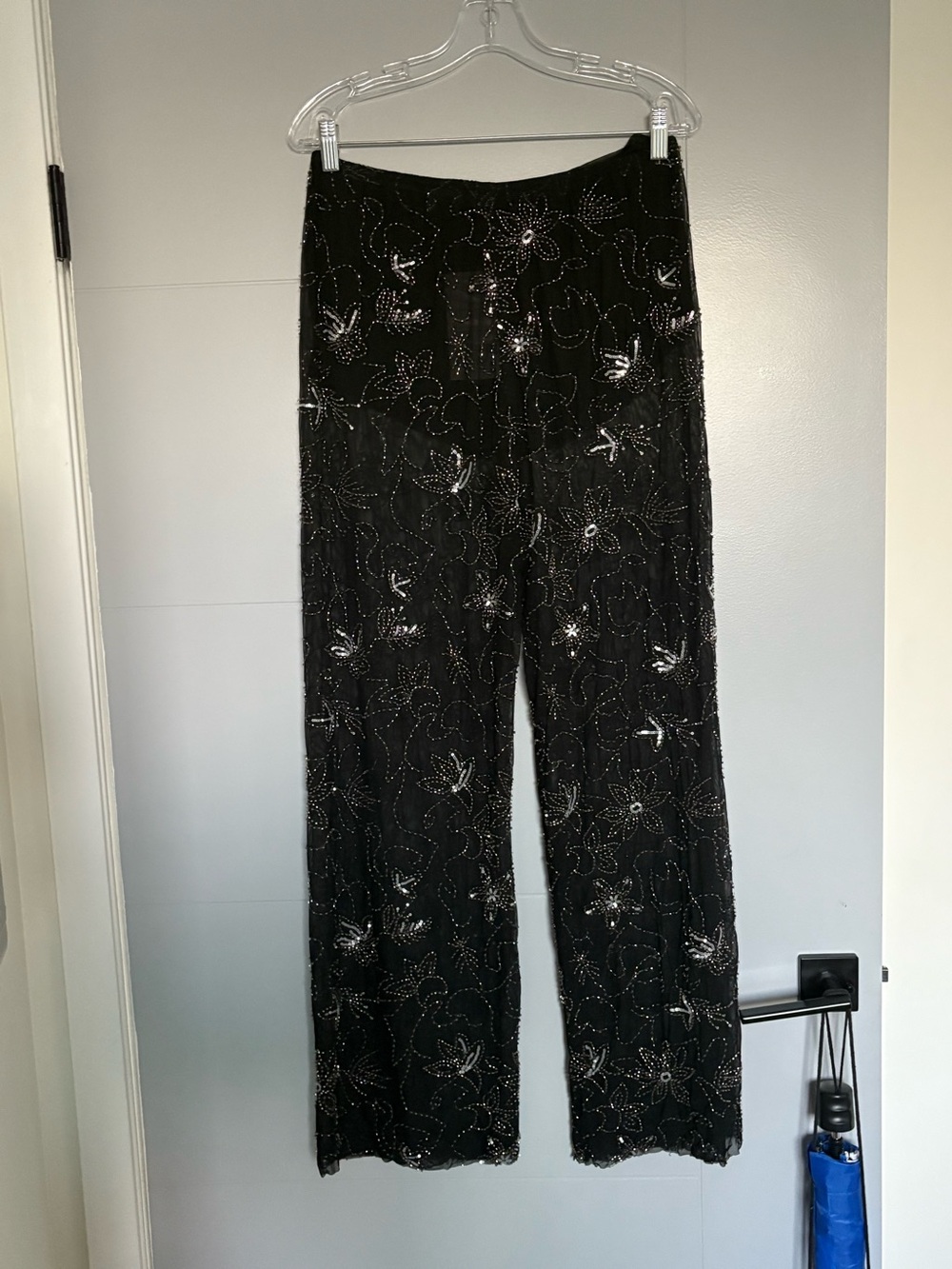 Zara Black Beaded Wide-Leg Evening Pants